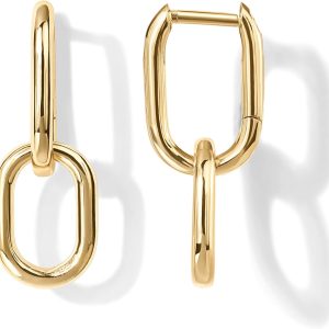 14K Gold Convertible Huggie Earrings with Cubic Zirconia and Two-Toned Design