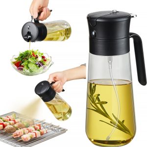 2-in-1 Glass Olive Oil Dispenser and Sprayer Bottle for Easy Cooking