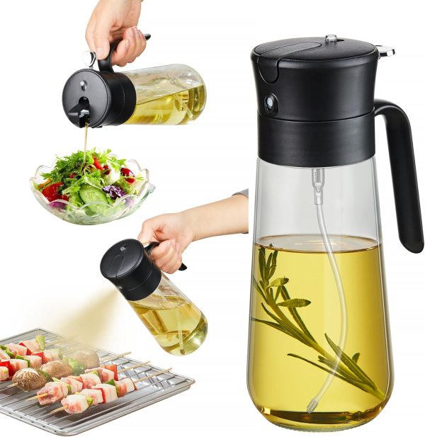 2-in-1 Glass Olive Oil Dispenser and Sprayer Bottle for Easy Cooking