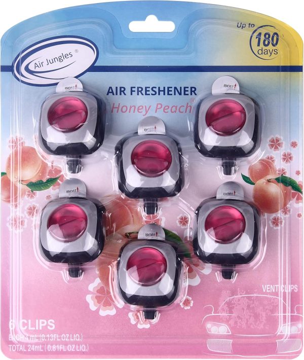 Air Jungles Honey Peach Scent Car Air Freshener Clips - Long Lasting Odor Eliminator