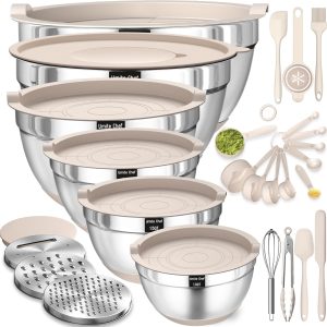 Airtight Mixing Bowls Set: 26PCS Stainless Steel Kitchen Essentials for Cooking