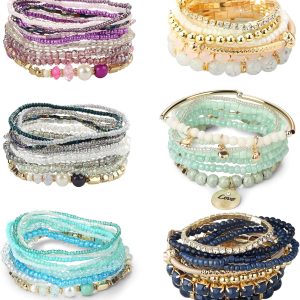 Bohemian Stackable Bead Bracelets Set for Women - Multilayered Stretch Jewelry