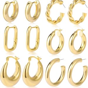 Chunky Gold Hoop Earrings Set for Women - Perfect Christmas Gift Ideas