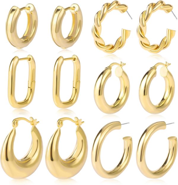 Chunky Gold Hoop Earrings Set for Women - Perfect Christmas Gift Ideas