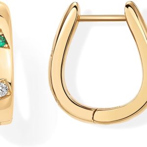 Chunky Huggie Earrings for Women - 14K Gold Plated with Multi-Colored Zirconia