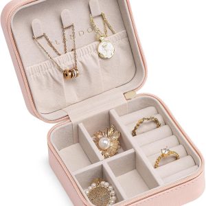 Compact Pink Travel Jewelry Box - Perfect Christmas Gift for Women and Girls