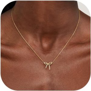 Dainty 14K Gold Bow Necklace for Women - Trendy Choker Gift