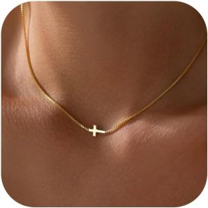 Dainty 14K Gold Cross Necklace for Women - Minimalist Faith Jewelry Gift