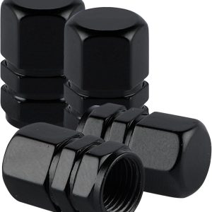 Durable Black Aluminum Tire Valve Caps for Cars, SUVs, and Motorcycles