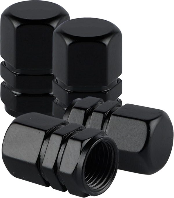 Durable Black Aluminum Tire Valve Caps for Cars, SUVs, and Motorcycles