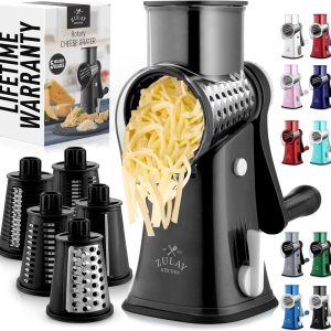 Effortless Cheese Grating with Zulay Rotary Grater - 5 Interchangeable Blades