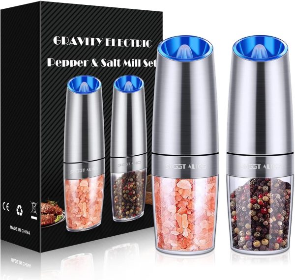 Electric Salt and Pepper Grinder Set with Adjustable Coarseness and LED Light