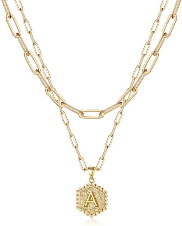 Elegant 14K Gold Layering Necklace for Women - Cute Hexagon Initial Design