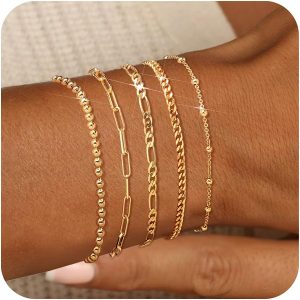 Elegant 14K Gold Plated Charm Bracelets for Women - Adjustable Stackable Sets