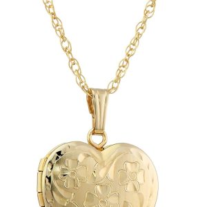 Elegant 14k Engraved Flower Heart Locket Necklace - Amazon Essentials 18"