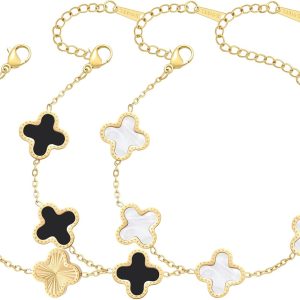 Elegant 18K Gold Plated Four Leaf Clover Bracelet Set for Women