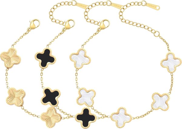 Elegant 18K Gold Plated Four Leaf Clover Bracelet Set for Women