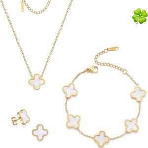 Elegant 18K Gold Plated Lucky Clover Jewelry Set for Women Gifts