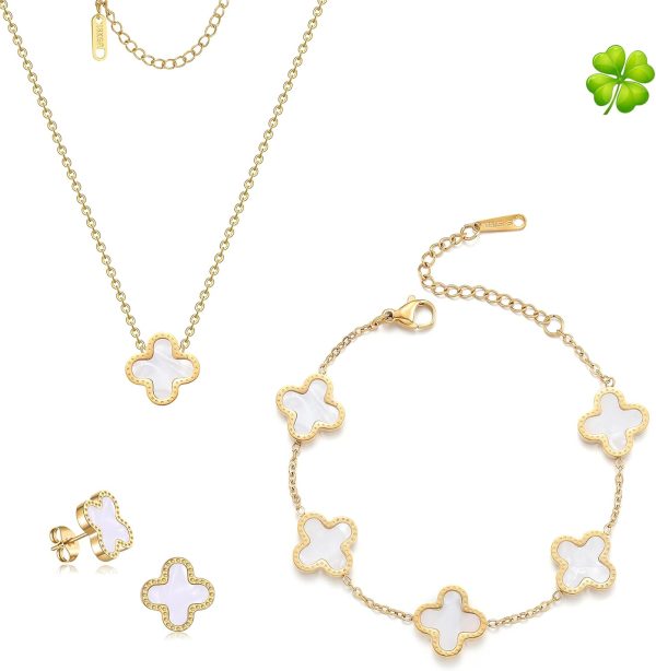 Elegant 18K Gold Plated Lucky Clover Jewelry Set for Women Gifts