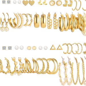 Elegant 36 Pairs Gold Earrings Set for Women's Fashion Jewelry Collection