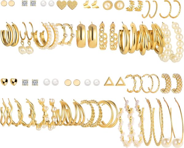 Elegant 36 Pairs Gold Earrings Set for Women's Fashion Jewelry Collection