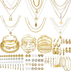 Elegant 69-Piece Gold Jewelry Set for Women - Fashionable Costume Accessories