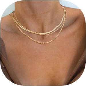 Elegant Herringbone Necklace for Women - Dainty 14k Gold Plated Choker