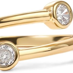 Elegant PAVOI 14K Gold Plated CZ Bypass Ring for Stylish Stacking