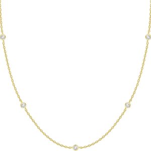 Elegant PAVOI 14K Gold Plated Station Necklace with Simulated Diamonds for Women