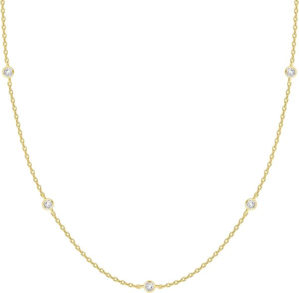 Elegant PAVOI 14K Gold Plated Station Necklace with Simulated Diamonds for Women