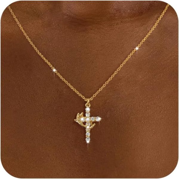 Elegant Tewiky Diamond Cross Necklace - Dainty 14k Gold Jewelry for Women