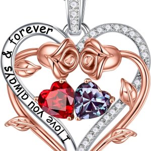 Heart Double Birthstone Necklace: Perfect Gift for Her on Special Occasions