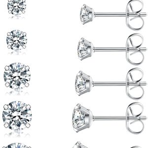 Hypoallergenic 6 Pairs Stud Earrings Set in Stainless Steel with CZ Design