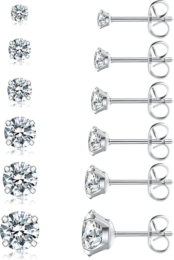 Hypoallergenic 6 Pairs Stud Earrings Set in Stainless Steel with CZ Design