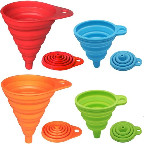 KongNai Kitchen Funnel Set: Foldable Silicone Funnels for Easy Liquid Transfer