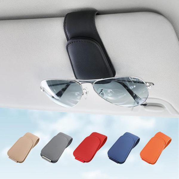 Magnetic Leather Sunglass Holder for Car Visor - Stylish Eyeglass Clip