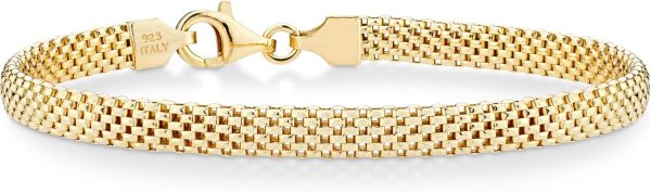 Miabella 18K Gold Over Sterling Silver Italian Mesh Link Chain Bracelet for Women