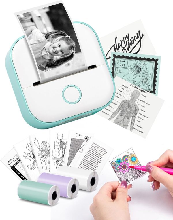 Mini Thermal Sticker Printer - Portable Inkless Bluetooth Pocket Printer for Graphics