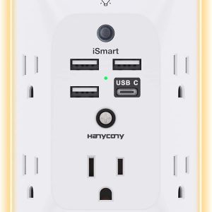 Multi Plug Outlet Extender with Night Light and USB Charger for Home Office