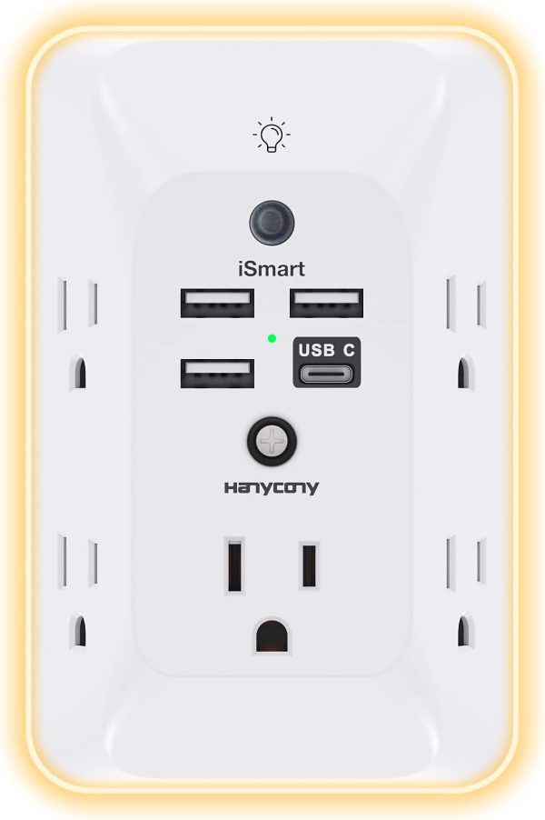 Multi Plug Outlet Extender with Night Light and USB Charger for Home Office