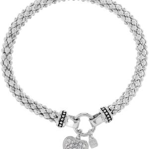 NINE WEST Silvertone Crystal Heart Stretch Bracelet for Elegant Women's Fashion