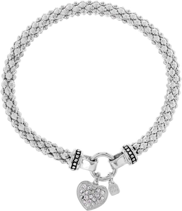 NINE WEST Silvertone Crystal Heart Stretch Bracelet for Elegant Women's Fashion