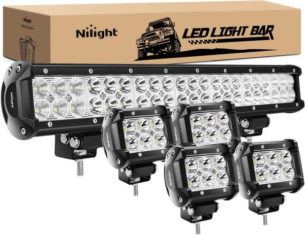 Nilight 20-Inch 126W LED Light Bar & 4PCS 18W Fog Pods for Off-Road