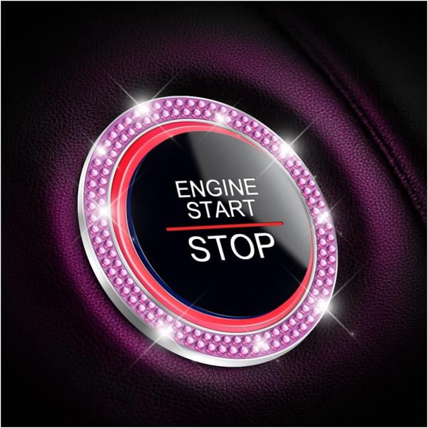 Sparkling Purple Car Push Start Button Covers - Bling Crystal Rhinestone Decals