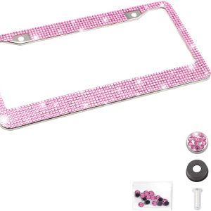 Sparkly Pink Crystal Car License Plate Frame for Women - Durable & Stylish