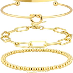 Stylish 14K Gold Plated Bangle Cuff Bracelet Set for Women