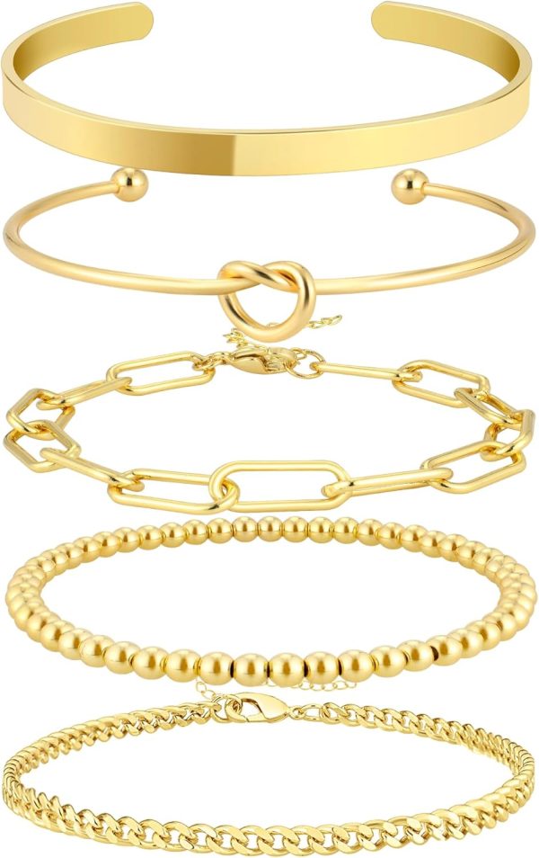 Stylish 14K Gold Plated Bangle Cuff Bracelet Set for Women