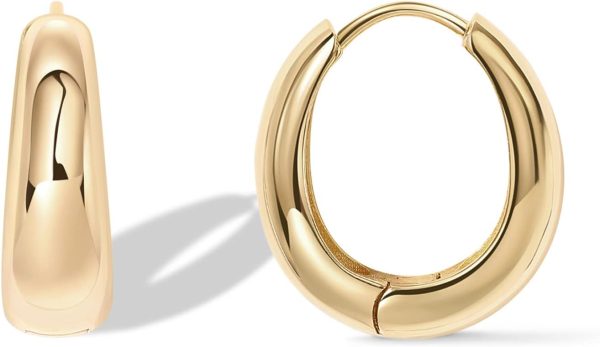 Stylish 14K Gold Plated Chunky Hoop Earrings for Women - Lightweight & Chic