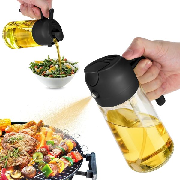 Stylish 16oz Olive Oil Dispenser Bottle - 2 in 1 Sprayer & Dispenser