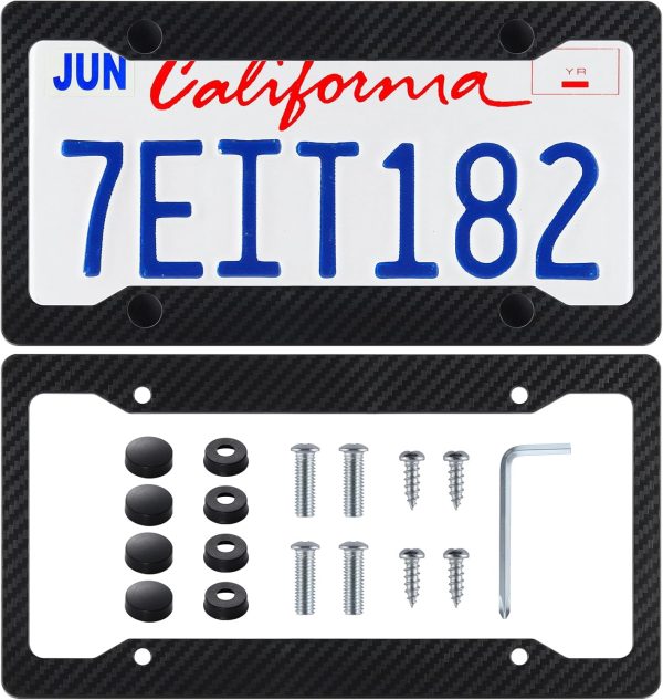 Stylish 2PCS Black Carbon Fiber License Plate Frames for U.S. Vehicles